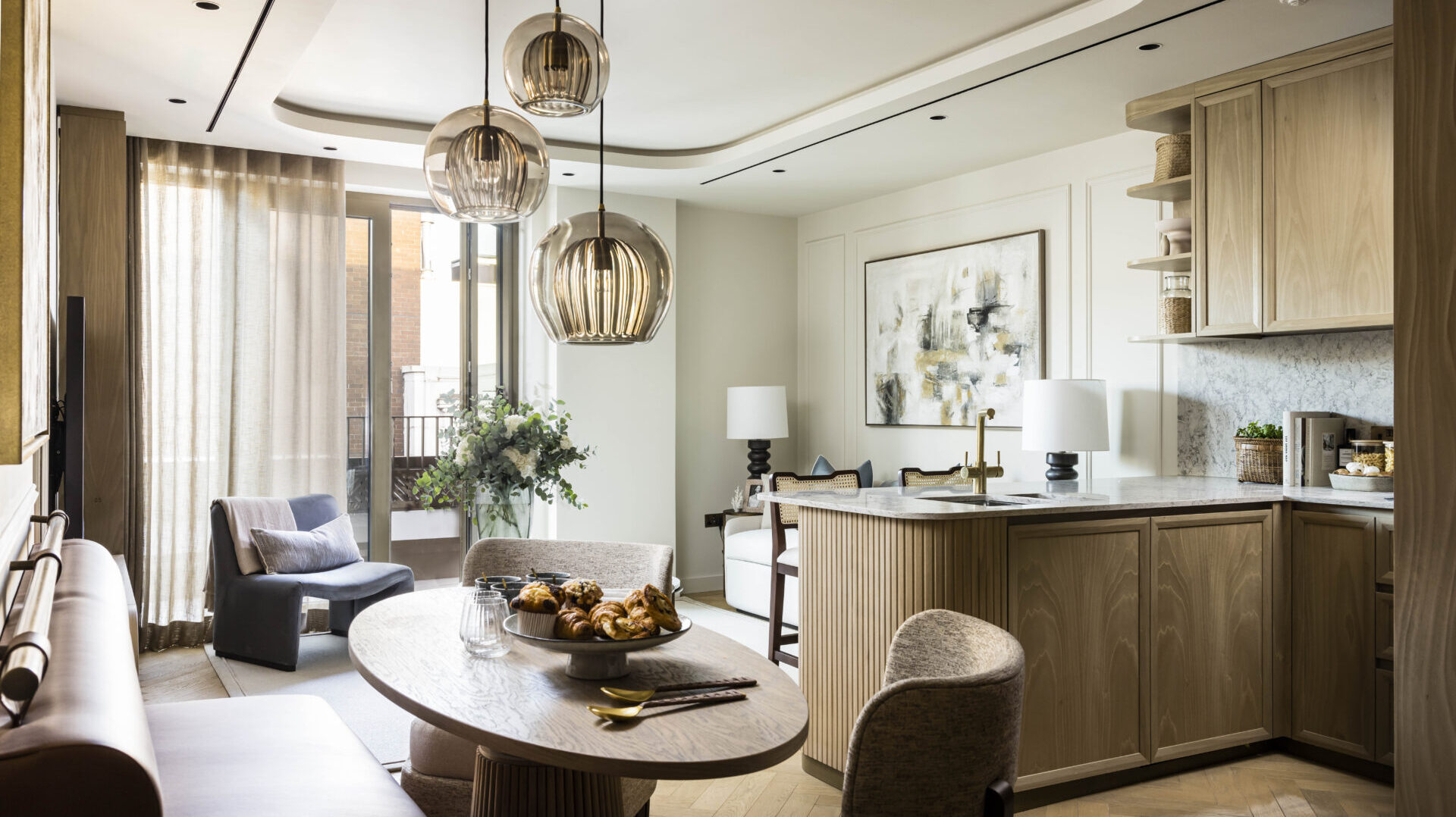 A living and kitchen area in at a TCRW SOHO penthouse.